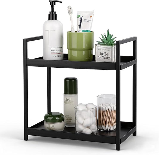 Anyoifax Bathroom Counter Organizer 2 Tier Vanity Storage Countertop Shelf Makeup Organizer Perfume Tray Skincare Holder for Sink, Dresser, Kitchen, Small Black