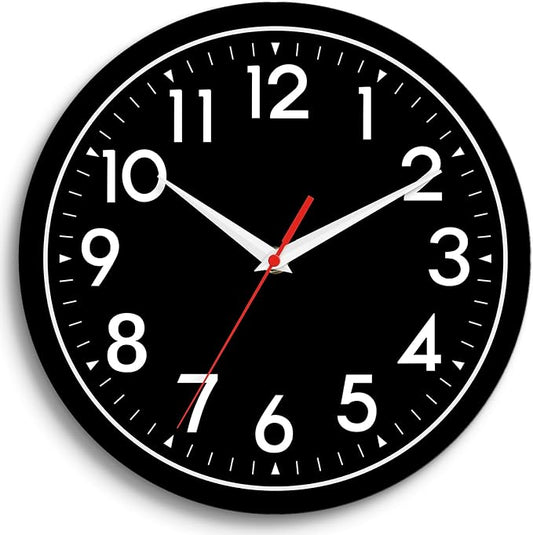 DAXSMY Wall Clock Black Battery Operated 10 Inch Simpel Silent Non Ticking Analog Decorative for Kitchen Bathroom Bedroom Office Living Room School Classroom(Black)