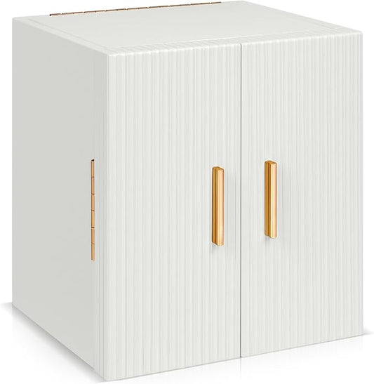 Dajasan Large Jewelry Box Organizer, Jewelry Storage Organizer with 3 Drawers, Huge Jewelry Box with Mirror for Women Girls, Double Door, Textured PU Leather, Gift Idea, Stylish (White + Gold)