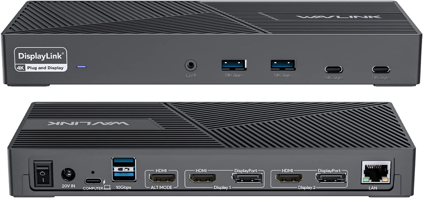 WAVLINK DisplayLink Docking Station Triple Monitor 4K@60Hz for 3 Monitors, 100W Charging for Thunderbolt 4/3, USB C M1 M2 M3 M4 Mac/Windows/Chrome - 3 HDMI, 2 DP, 6 USB Ports, 160W Power, LAN, Audio