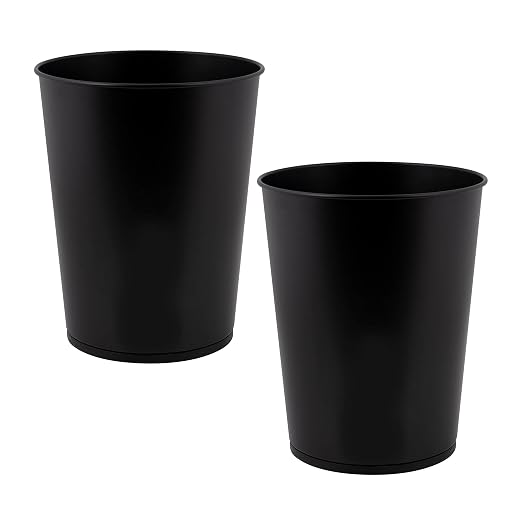 Bath Bliss 5 Liter Small Wastebasket | 2 Pack | Round Open Top | Trash Can | Bathroom | Bedroom | Kitchen | Office | Dorm | Disposal Waste Bin | Garbage | Matte Black