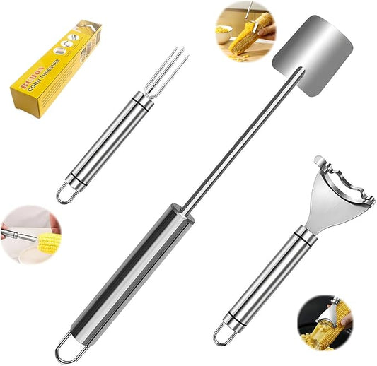 3 Pcs Corn Peeler, Stripper and Holder Set, Stainless Steel Corn Kernel Remover Tool Kit for Corn on the Cob