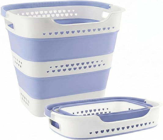 Collapsible Plastic Laundry Basket Hamper with Handles, Foldable Pop Up Storage Container Organizer for Washing Storage, Blue