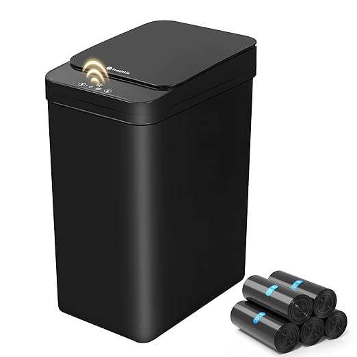 FRESHLIX Bathroom Trash Can, 2.6 Gallon Automatic Motion Sensor Touchless Garbage Can, Waterproof Trash Bin with Lid, Narrow Small Waste Bin for Kitchen, Office, Bedroom, Black