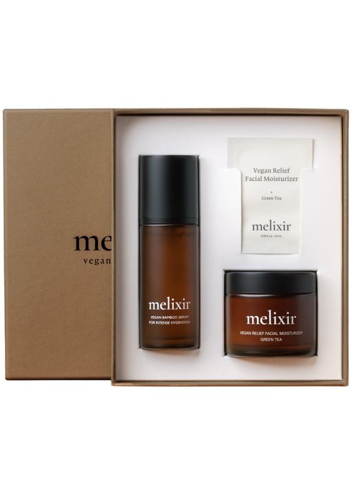 Melixir Vegan Hydration Kit for Dry Skin (Vegan Bamboo Hydration Serum + Vegan Relief Facial Moisturizer) | Gift for Women and Men