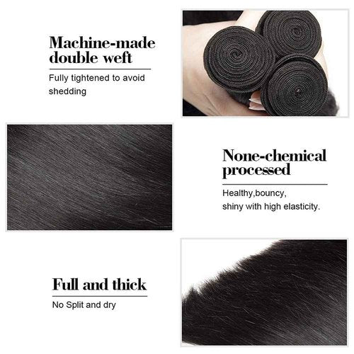 Human Hair Bundles Straight Bundles 26 28 30 Inch Unprocessed Brazilian Virgin Hair Weave 3 Bundles Straight Human Hair Extensions #1B Natural Color Bundle 50 Grams Per Bundle