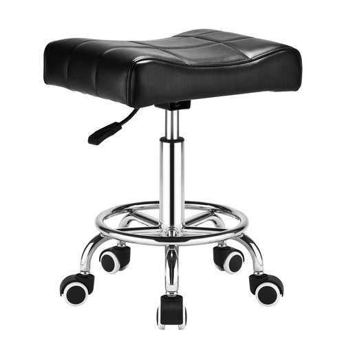 Square Salon Rolling Stool - 300lbs Weight Capacity，Adjustable Swivel Stool with Wheel，Pu Leahter Comfortable Cutting Stools for Salon Tattoo Stylist Massage Perfect for Work SPA (Black)