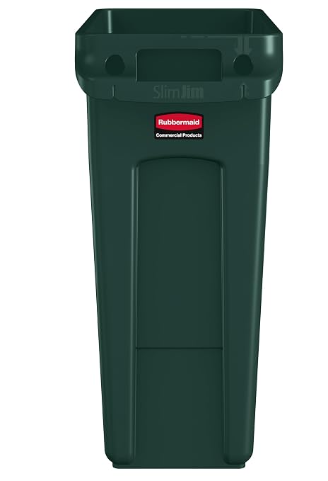 Rubbermaid Commercial Products Slim Jim Trash/Garbage Can with Venting Channels, 16-Gallon, Green, for Kitchen/Office/Workspace