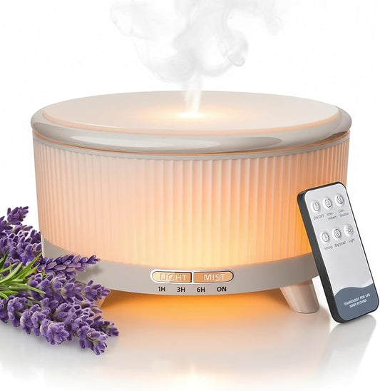 20-Hour Long-Lasting Aromatherapy, 500ML Large Essential Oil Diffuser: Ultrasonic Cool Mist Humidifier with Remote Control, 7 Color Lights, Timer, Auto-Off for Home/Bedroom/Yoga (White)
