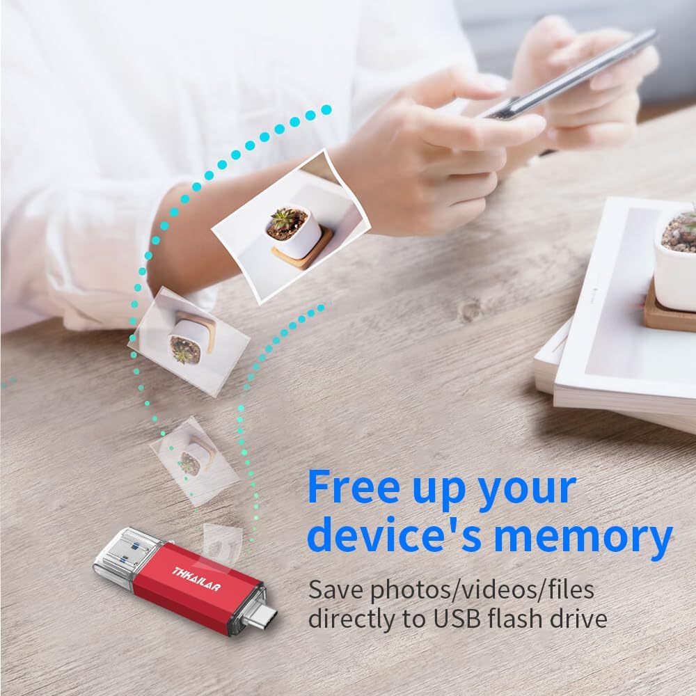 Thkailar 32GB Fat32 USB C Flash Drive OTG High Speed for Store Data-USB 3.1 Thumb Drive C Jump Drive-Compatible with Samsung,Mac Pro,Laptops,Tablets,PC(Red)