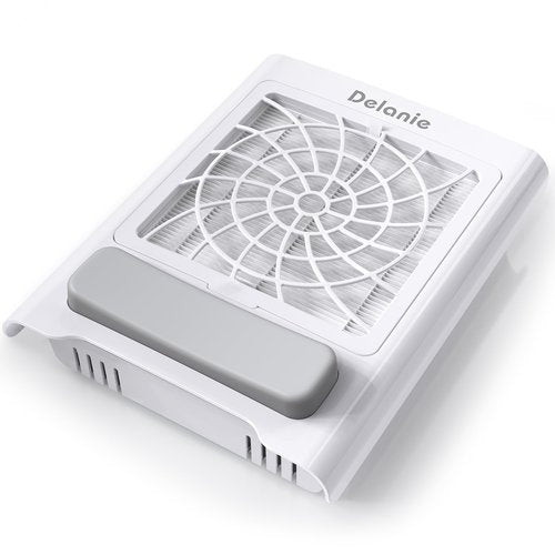 Delanie Cordless Nail Dust Collector for Nail Tech, Professional Rechargeable Portable Vacuum Nail Fan with Reusable Filter, White