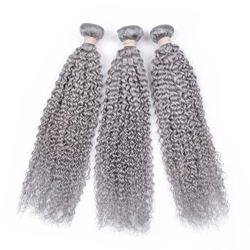 Giginger Bundles Human Sliver GREY 16 18 20 inch Jerry Curly Wave Human Hair Bundles Unprocessed Quick Weave Soft Sewn In Hair Extensions for Black Women