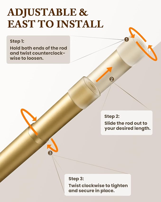 Heavy Duty Closet Rod, 17-28 IN Closet Rods for Hanging Clothes, Gold | Stepless Adjustable, Supports up to 66 lbs, Multiple Size Options, Easy Installation, Multi Purpose , Wall-Mounted