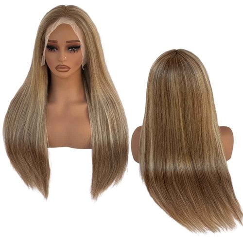 Blonlier 13x6 Ash Brown to Blonde Highlights Straight Lace front Wigs Human Hair 20in for Black Women HD Lace Glueless Pre Plucked 180% Density Brazilian Virgin Human Hair 20in