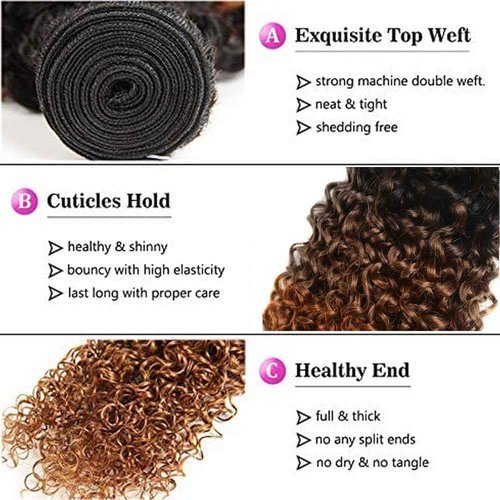 Habiliana Bundles Human Hair 24 26 28 Inch Jerry Curly Human Hair Bundles Omber Natural Chocolate Brown T1B/4/30 11A Unprocessed Brazilian Virgin Quick Weave Hair Extensions for Black Women