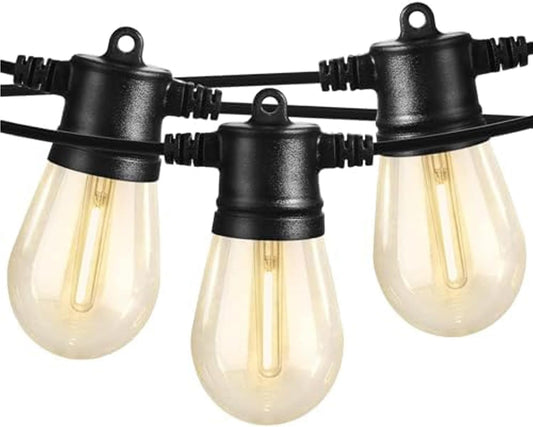 SUNTHIN Outdoor String Lights, 48FT Patio Lights with 16 LED Shatterproof Bulbs for Outside, Backyard, Deck, Porch, Garden, Bistro, Cafe, Party