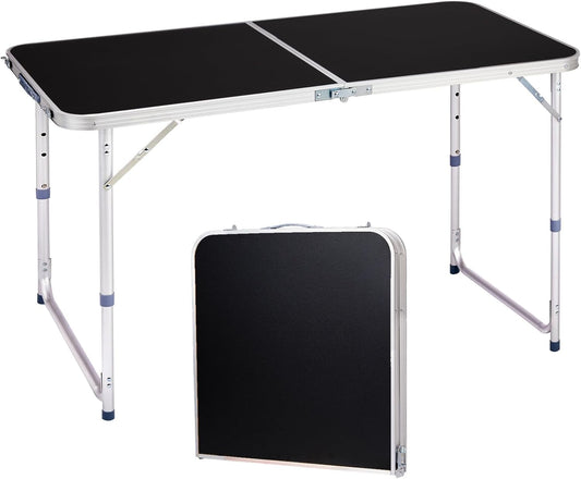 Outvita 4ft Portable Folding Camping Table, Outdoor Waterproof Adjustable Height Table, Aluminum Lightweight Suitcase Foldable Table for Picnic BBQ Beach Dining
