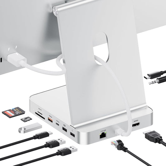 Upgraded 11 in 1 USB C Hub for iMac 24 inch USB Hub 2021 2023 2024 Support M.2 SSD (NOT Included), iMac Hub M1 M3 M4 Accessories, 4K HDMI, 2.5G Ethernet, 5 USB A/C Max 10Gbps, SD/TF - Silver
