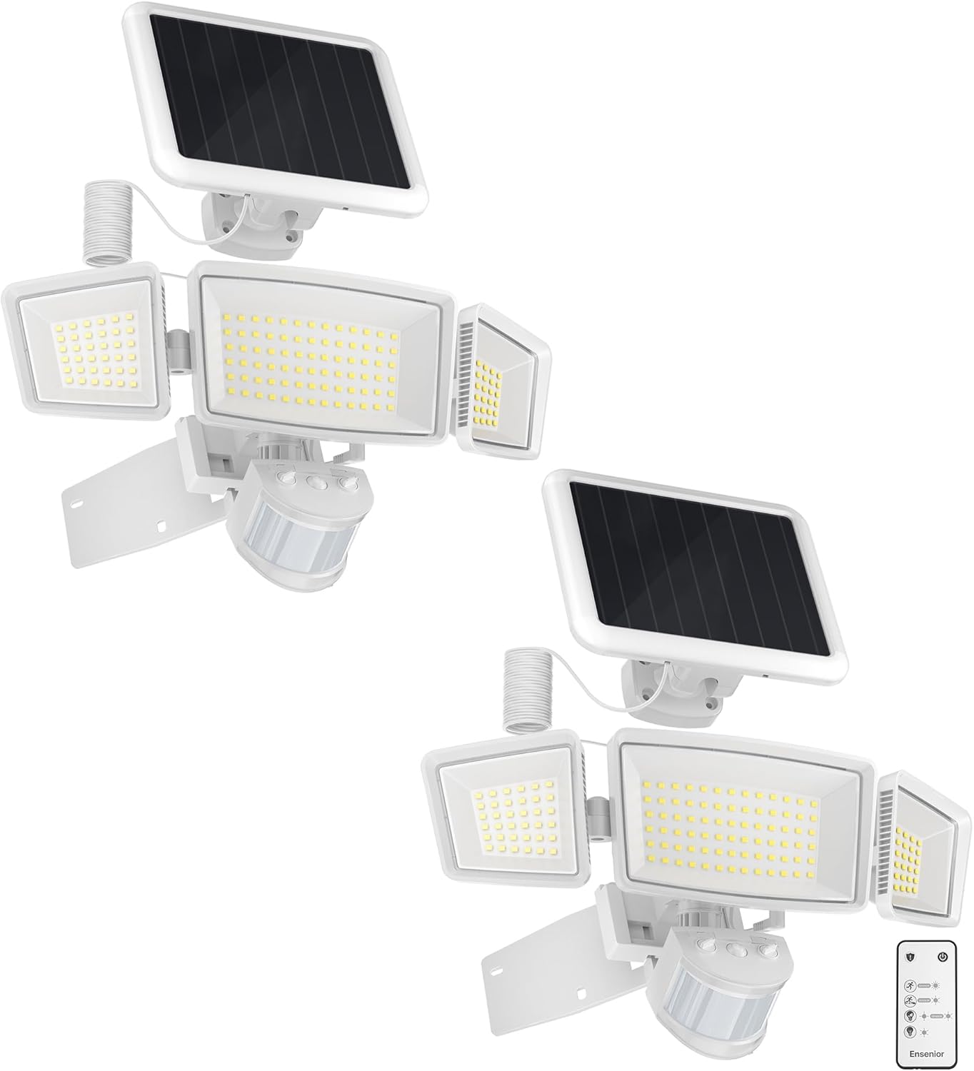 Ensenior 1800LM Solar Flood Lights Outdoor, Motion Sensor Outdoor Light 6500K, IP65 Waterproof, Separate Solar Panel, Solar Security Light with 5 Sensor Modes and 3 Adjustable Head for Yard (White)
