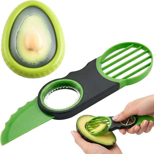 Avocado Slicer, Avocado Cutter Tool, 2-Piece Kitchen Gadget Set with Stainless Steel Blade and Storage Container, Dishwasher Safe for Fruits and Vegetables, Compact Design for Travel and Camping