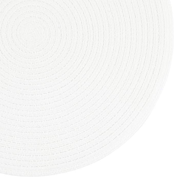 SHACOS Round Braided Placemats Set of 6 Round Table Mats for Dining Table 15 inch Washable Cotton Polyester Place Mat (White, 6)