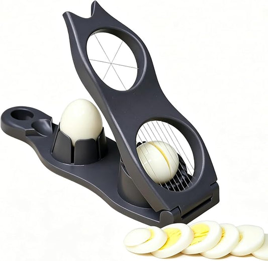 NOVANO 2 in 1 Egg Slicer for Hard Boiled Eggs | Egg Cutter, Strawberry Slicer, Fruit Slicer for Salads & Sandwiches, Stainless Steel Blades