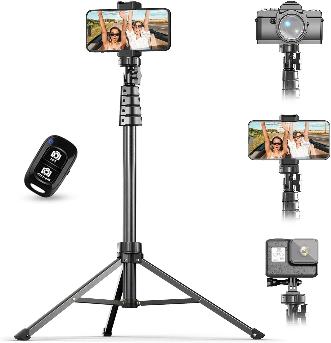 UBeesize 67" Phone Tripod & Selfie Stick, Camera Tripods Stand with Wireless Remote and Phone Holder,Compatible with iPhone Android Phone, Perfect for Selfies/Video Recording/Live Streaming Black