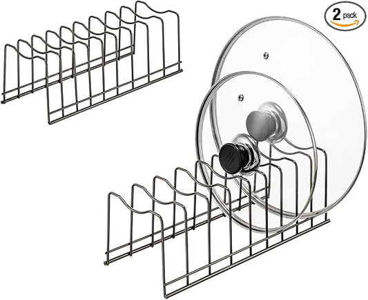Pot Lid Organizer, Stainless Steel Pot Lid Storage Rack Holder, Cutting Board, Bakeware, Pots & Pans, Serving Trays, Reusable Containers in Cabinet Pantry on Countertop(Satin Nickel, 2)