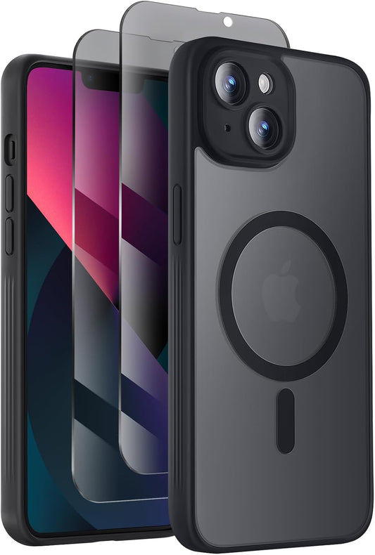 Designed for iPhone 13 Case, Compatible with MagSafe, with Privacy Screen Protectors X2, [Camera Protection] [15FT Military Drop Protection] Shockproof Phone Case, 6.1", Black