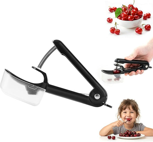 Cherry Pitter Tool, Stainless Steel Cherry Pitter with Built-in Pit Catcher - Food Grade ABS & Steel Core Remover, Ergonomic Grip, Safety Lock, Dishwasher Safe