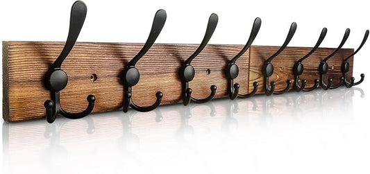 Coat Rack Wall Mount 31.5'' Coat Hanger Wall Mount Burnt Brown Coat Hooks for Wall Rustic Towel Racks for Bathroom Living Room Coat Hat Cloth