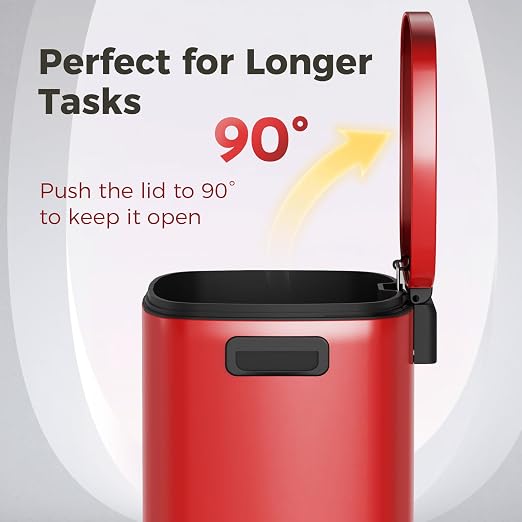 ELPHECO LPHECO Kitchen Trash Can with Lid Soft Close, 13 Gallon / 50L Stainless Steel Pedal Garbage Can, Heavy-Duty Step Wastebasket with 20 Bags, Removable Bucket, Home Office, Kitchen, Scarlet Red