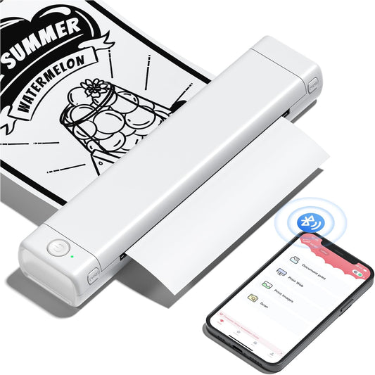 Phomemo M08F Portable Printers Wireless for Travel, Thermal Printer Support 8.5" X 11" US Letter Thermal Paper, Bluetooth Inkless Printer Compatible with iOS, Android, Laptop for Travel, Office, Home