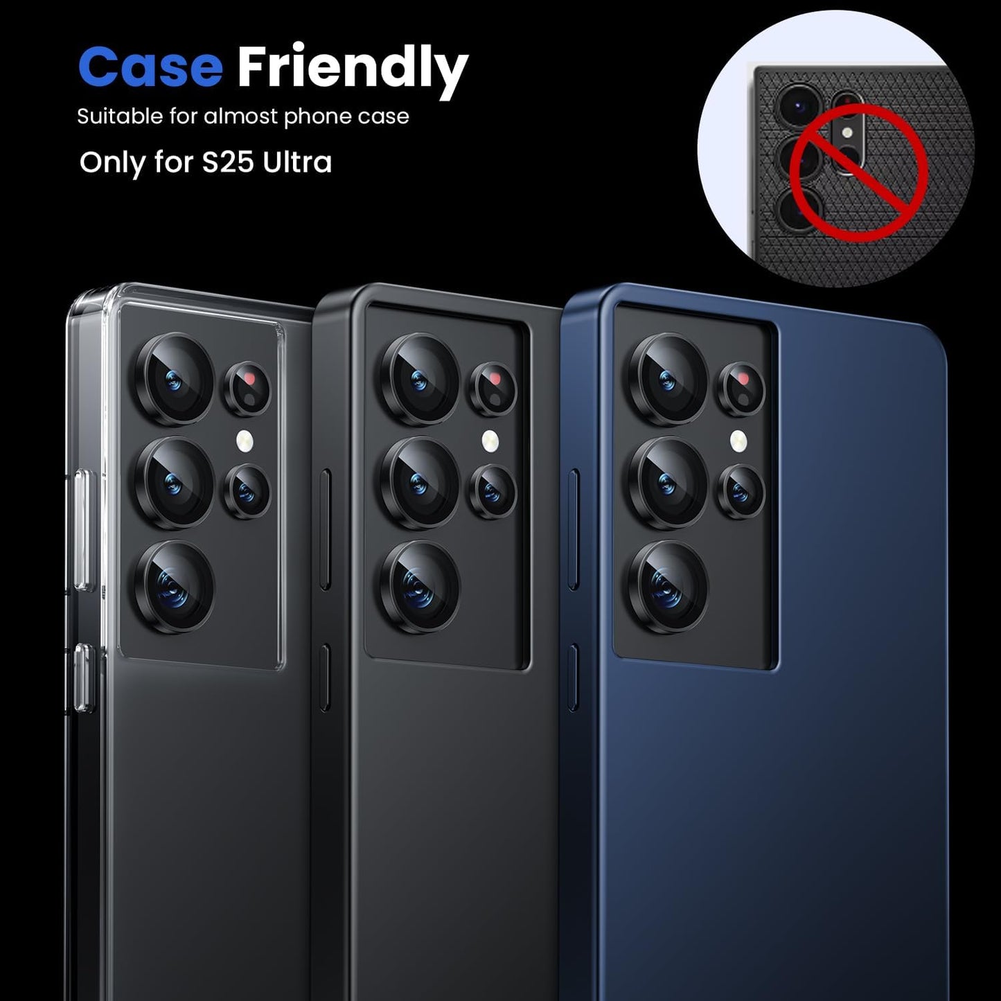 WSKEN for Samsung Galaxy S25 Ultra Camera Lens Protector - Ultra Thin Case Friendly, 9H Shatterproof Tempered Glass with Aluminum Metal Circle Camera Screen Protector Cover Accessories, Black