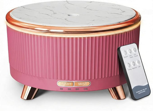 500ML Large Capacity Essential Oil Diffuser, Ultrasonic Aromatherapy Diffuser with 7 Color LED Lights with Remote Control, Cool Mist Humidifier, Timed Mist, Auto Shut-Off (Pink)