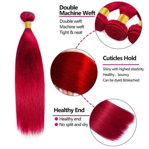 Condescension Brazilian Red Human Hair Bundles 16 18 20 Inch Straight 3 Bundles Human Hair 100% Unprocessed Remy Brazilian Virgin Weave Hair Red for Women