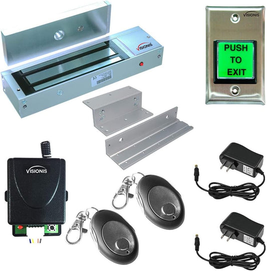 Visionis FPC-5019 One Door Access Control Inswinging Door 1200lbs Electromagnetic Lock Kit with Wireless Receiver and Remote Magnetic Lock System