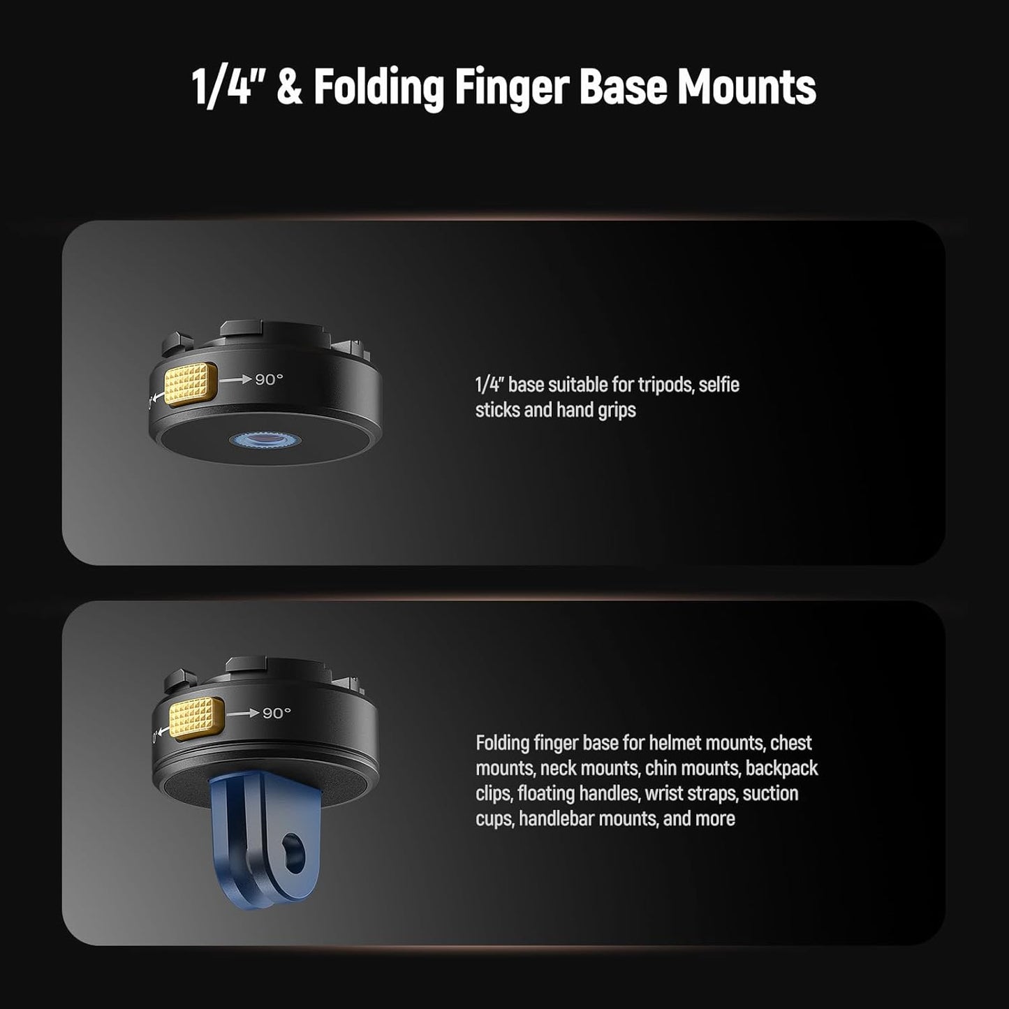 Neewer 6 in 1 Action Camera Mount Kit, Compatible with Hero 13 12 11 Max DJI Osmo Action Insta360, Metal Magnetic Quick Release Mount with 1/4" Thread & Folding Fingers for POV Shots, GP-23