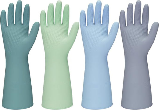 Rubber Kitchen Dishwashing Gloves - 4 Pairs Colorful Reusable Household Cleaning Gloves For Washing Dishes And Cleaning Tasks，Flexible And Durable Waterproof (Small, Dark Green+Blue+Green+Gray)
