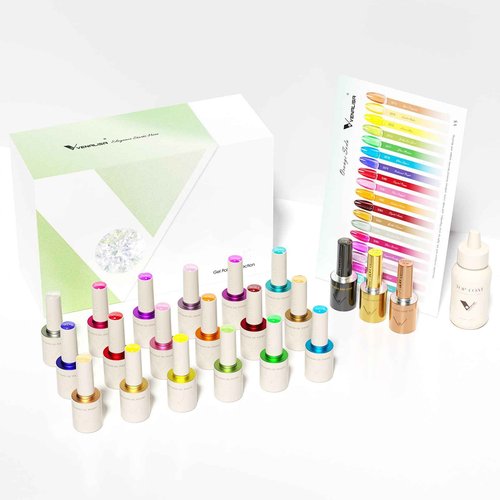 VENALISA V5 Gel Nail Polish Kit of 22 Pcs With Color Display Card Semi-transparent Jelly Gel Polish Set Sheer Red Black Green Soak Off Salon Nail Art DIY at Home Manicure