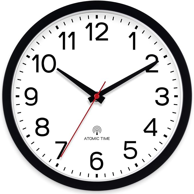 AKCISOT Atomic Black Wall Clock Analog Clocks for Indoor Kitchen, Battery Operated Clock for Bedroom Office Living Room(10 Inch)