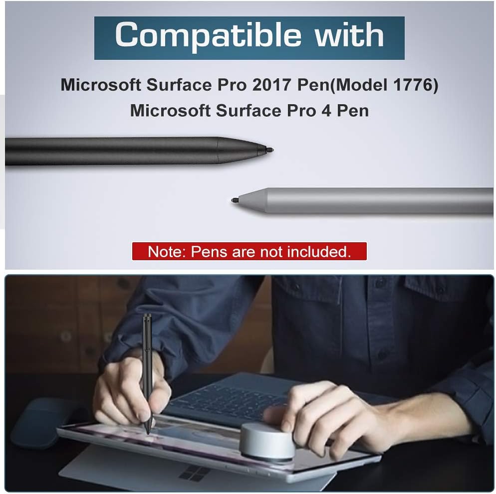 MoKo Pen Tips for Surface Pen (6 Packs), Surface Pen Tip Replacement Kit Compatible with Surface Pro 2017 Pen (Model 1776) / Surface Pro 4 Pen, 3 HB Original Pen Nibs Refill for Stylus Pen, Black