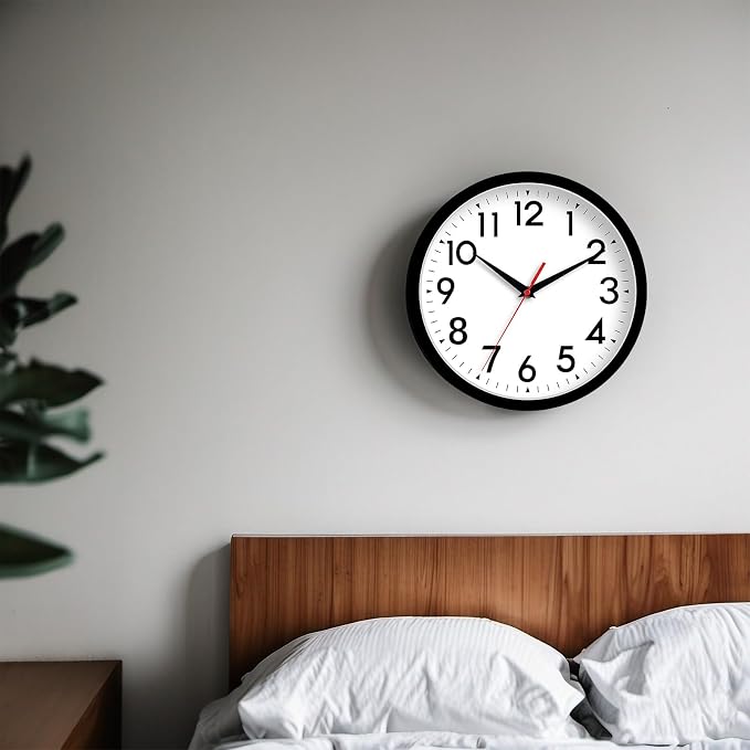DAXSMY Wall Clock 8 Inch Silent Non-Ticking Battery Operated - Small Analog Clock for Bedroom, Office, Kitchen, Bathroom - Modern Minimalist Decorative Clock (Black)