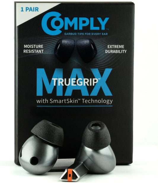 Comply TrueGrip MAX | Premium Memory Foam Replacement Earbud Tips for Samsung Galaxy Buds3 Pro | Long Lasting Comfort, MAX Durability, Secure Fit, Superior Noise Isolation| Black (Small) (1 Pair)