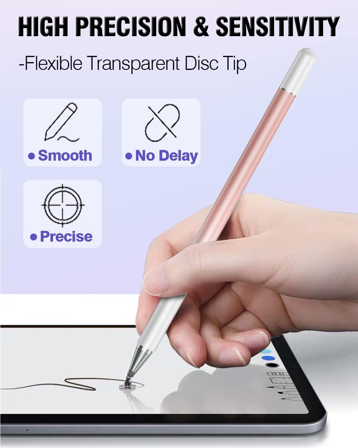 Stylus Pens for Touch Screens, 2 in 1 High Precision Universal Stylus Pen for iPad Compatible with Apple, iPhone, iPad, Android, Samsung Tablets, Phones, 3 Pack-Black,Gold,White
