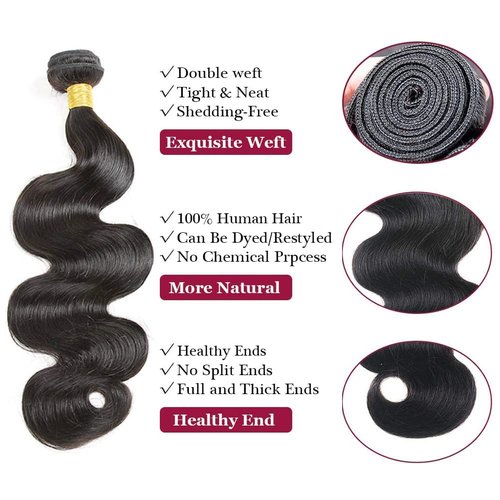 Amskdum 12A Human Hair Bundles 18 20 22 Inch Body Wave Bundles Human Hair 100% Unprocessed Brazilian Virgin Weave 3 Bundles Human Hair Extensions Natural Color
