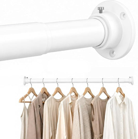 Closet Rod Adjustable 17 to 68 Inch, 1-1/4” Diameter, Closet Rods for Hanging Clothes, Stepless Metal Heavy Duty Hanging Rod for Closet Wardrobes Laundry RV (White)