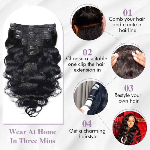 Body Wave Clip In Hair Extensions Real Human Hair Clip Ins For Women 18 Inch Remy Human Hair Extensions Clip Ins 8 Pcs With 18 Clips 120g Natural Black