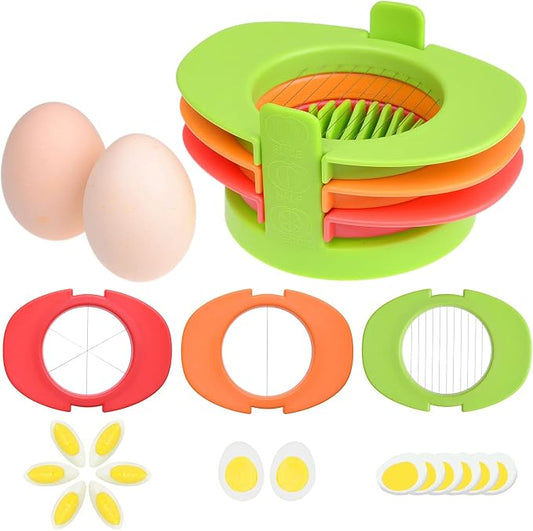 Egg Slicer Set with 3 Cutters - Cut Boiled Eggs into Thin Slices, Wedges or Halves - Easy Manual Egg Slicing - No Power, No Noise - Great for Sandwiches, Salads and Hors d'Oeuvres - With Slicer Stand