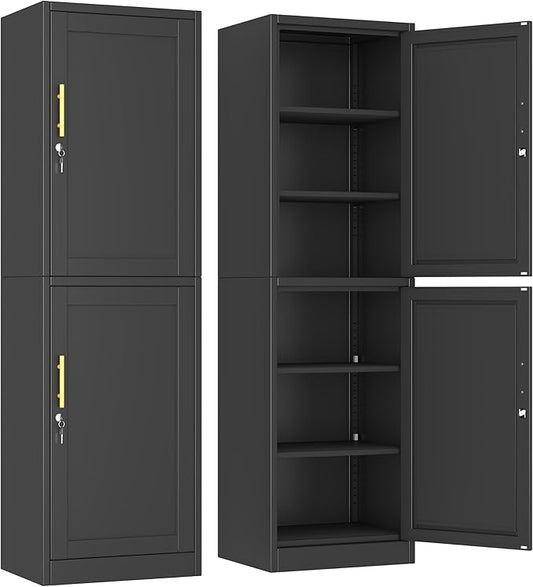 Ckzbx Metal Locker Tall Narrow Storage Cabinet, 67" H Locking Tool File Cabinets Snack Locker Organizer for School Classroom,Bedroom,Gym Home Office,Entryway and Hallway (20" W 2Door Black)